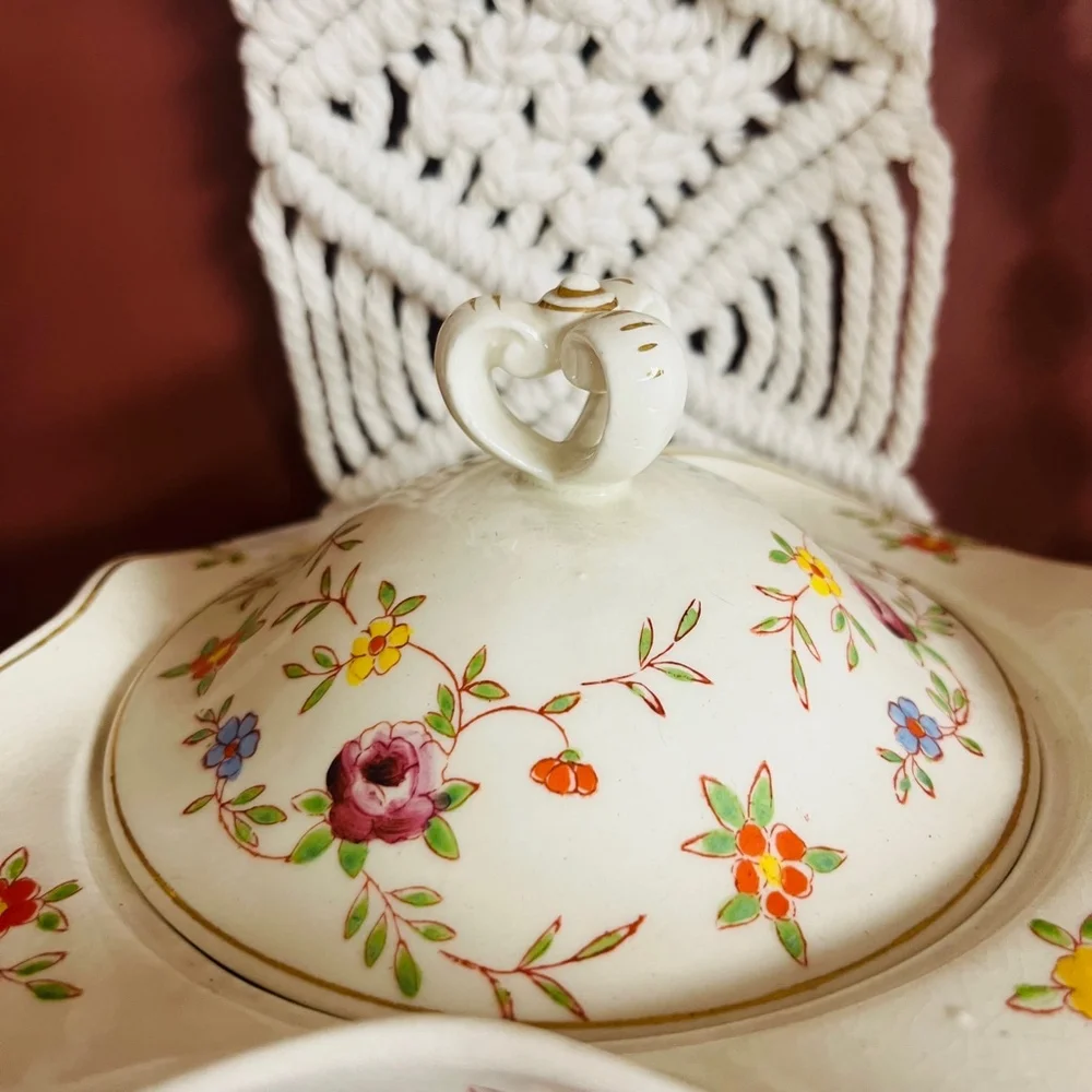 Vintage Ceramic Casserole Dish, Floral Divided‎ 3-Section, Cream